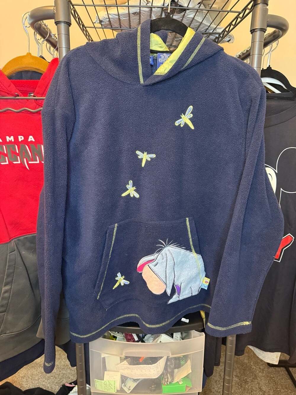 Disney Pooh Eeyore Embroidered Fleece Hoodie Size S